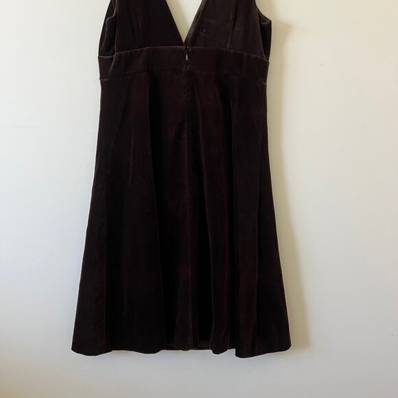 J Crew Chocolate Brown Velvet V Neck Fit Flare Empire Waist Midi Dress Women 12 - Picture 5 of 11